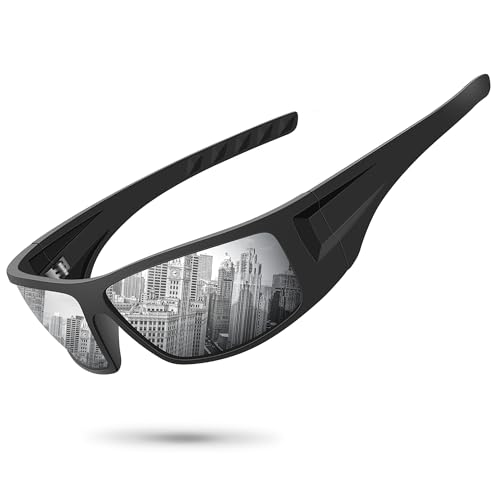 Polarized Sports Sunglasses for Men Women Unbreakable Frame Cycling Fishing Wrap Around Sunglasses UV400 Protection - color: 1-black Frame/Silver Mirror Lens