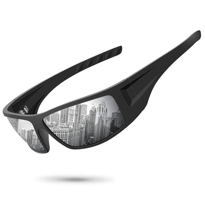 Polarized Sports Sunglasses for Men Women Unbreakable Frame Cycling Fishing Wrap Around Sunglasses UV400 Protection - color: 1-black Frame/Silver Mirror Lens