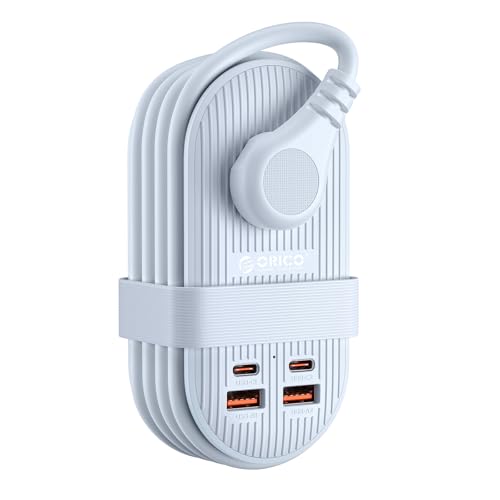 ORICO 45W Power Strip for iPhone 17 and Galaxy S25, 7 in 1 Charging Station with 3AC, 2 USB-A, 2 USB-C, 4ft Thin Extension Cord, Flat Plug Fashion Essential for Cruise Ship/Travel/Home/Dorm - TK45 - color: Blue, size: USB MAX 45W