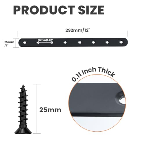 Alise 12-Inch Length Stainless Steel Strap Flat Bars Straight Brace Heavy Duty 4-mm Thick Brackets Mending Plates Repair Fixing Bracket,4 Pcs Matte Black Finish - color: Black, size: 12 Inch