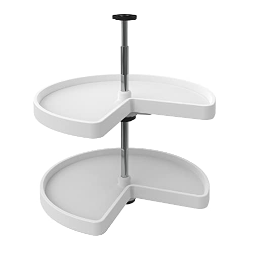 Rev-A-Shelf 2 Tier Kidney Cut Lazy Susan for Corner Base Cabinets, Plastic, 24" Double Shelf Swivel Kitchen Spice/Can Organizer, White, 3472-24-11-52 - size: 24 inch