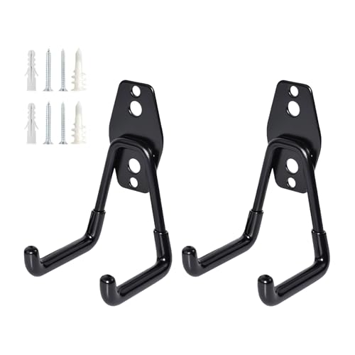 2 PCS Garage Storage Utility Hooks, Heavy Duty Metal Wall Mount Hooks, U Hook Garage Garden Tool Organizer, Fit for Cord, Ladders, Bikes, Tools, Bulky Items (Black) - size: U hooks