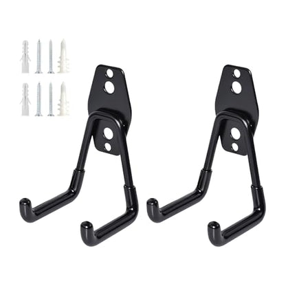 2 PCS Garage Storage Utility Hooks, Heavy Duty Metal Wall Mount Hooks, U Hook Garage Garden Tool Organizer, Fit for Cord, Ladders, Bikes, Tools, Bulky Items (Black) - size: U hooks