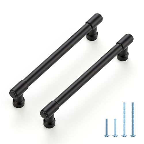 JOY DECOR 2 Pack 5 Inch Matte Black Cabinet Handles Modern Dresser Drawer Pulls Kitchen Cabinet Hardware for Cupboard Door Handles - color: Matte Black, size: 5 In Hole Center