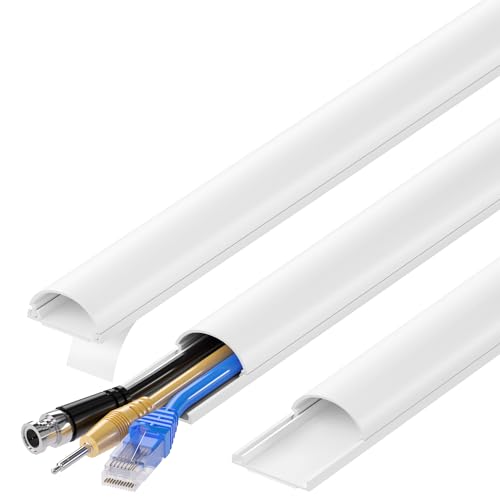 ZhiYo D Cord Hider for Wall Mount TV, 39in(3 x L13) Self-Adhesive Cable Hider Kit, PVC Cord Covers for Wires on Wall, White Cable Raceway, Paintable Wire Hiders, 1.2" (W) x 0.55" (H) - color: White, size: 1.2in W X 0.55in H X 39in L