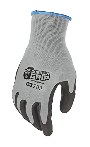 Gorilla Grip Work Gloves, Never Slip Maximum Grip All-Purpose, Gloves for Men, Superior Grip, Polymer Palm - size: Large, style: 5 Pairs