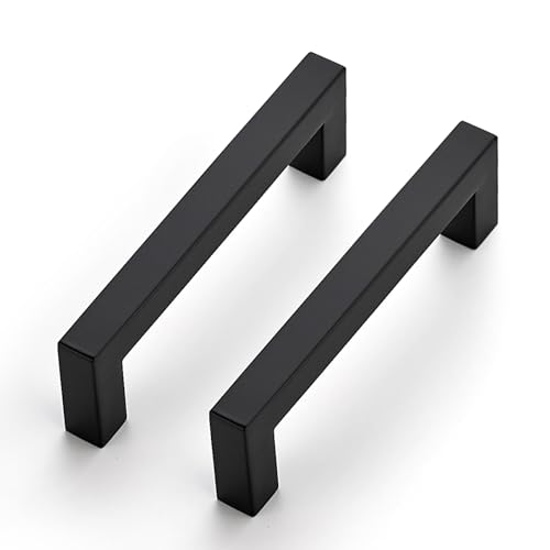 JOY DECOR Cabinet Handles, Black Cabinet Pulls, 2 Pack Kitchen Closet Handles 3-3/4 Inch, Square Drawer Pulls Stainless Steel Drawer Hardware, 96mm Hole Centers - color: Black, size: 3-3/4 in Hole Center