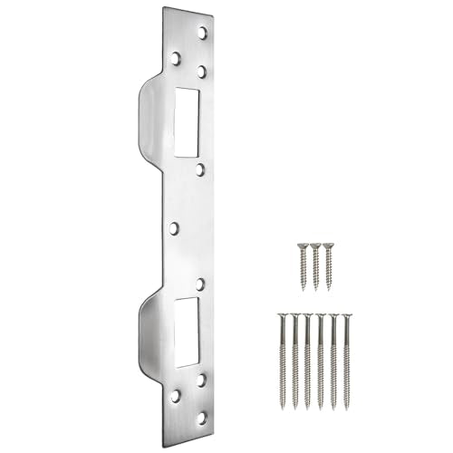 Door Strike Plate Reinforcement Plate, Front Door Strike Plate, Double Strike Plate for 5-1/2 in. Hole Centers, Heavy Duty, Front Door Security Devices Door Latch Plate (Satin Nickel, 1 Pack) - color: Satin Nickel, size: 1 Pack
