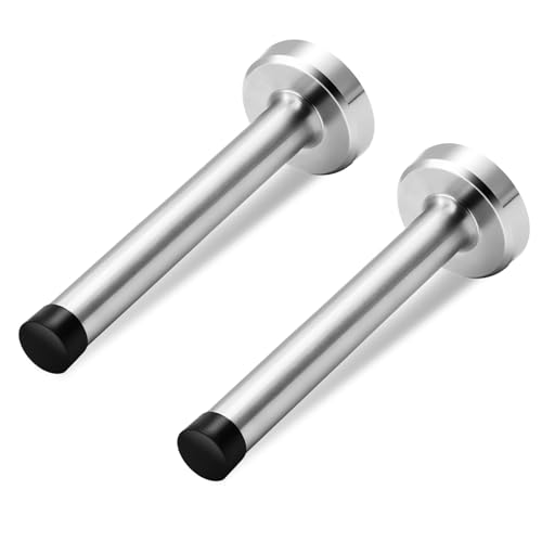 Door Stoppers, 6 Inch Long Door Stop, Wall Mount, Brushed Nickel Stainless Steel Door Stop Heavy Duty Solid Doorstops with Soft Rubber Bumper Tip, 2 Pack - color: Silver, size: 6 Inch x 2 Pack