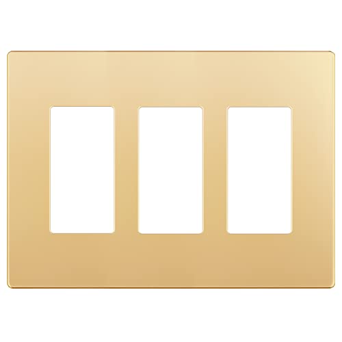 LIDER Matte Finish Decorator Switch Cover, Screwless Wall Plate, Mid-Size 3-Gang 4.88" x 6.77", Unbreakable Polycarbonate Thermoplastic, UL Listed, LSWP-33M-GD, Gold - color: Gold, size: 3 Gang