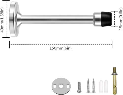 Door Stopper 6 Inch, Extra Long Door Stop, Wall Mounted, Solid Rigid Doorstops, Heavy Duty Brushed Satin Door Holder Heavy Duty Stainless Steel Door Stopper Wall Protector, Silver - size: 6 Inch x 1 Pack