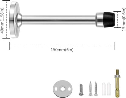 Door Stopper 6 Inch, Extra Long Door Stop, Wall Mounted, Solid Rigid Doorstops, Heavy Duty Brushed Satin Door Holder Heavy Duty Stainless Steel Door Stopper Wall Protector, Silver - size: 6 Inch x 1 Pack