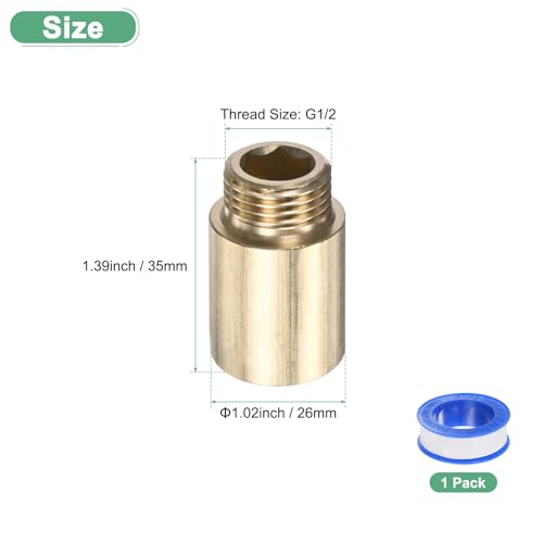 M METERXITY Shower Head Extension Arm, Brass G1/2 Male to Female Extension Pipe Fitting Adapter with PTFE Thread Seal Tape for Shower/Faucet, Pipe Plumbing Coupler 1.39"/35mm 1-Pack - size: 1.39"/35mm