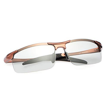 YIMI Men Photochromic Polarized Sports Sunglasses Cycling Fishing Driving Glasses UV Protection Eyeglasses Anti Glare Eyewear - color: 8177 Brown