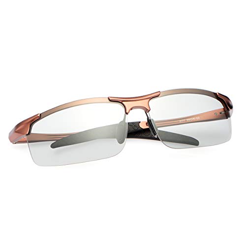 YIMI Men Photochromic Polarized Sports Sunglasses Cycling Fishing Driving Glasses UV Protection Eyeglasses Anti Glare Eyewear - color: 8177 Brown