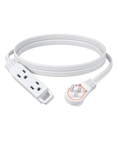 DEWENWILS 6FT Flat Plug Extension Cord, 3 Prong Ultra Thin Power Strip, 360° Rotating Plug, 13A/125V/1625W, 16 Awg Grounded Flat Power Cable for Indoor Narrow Space, SPT-3, ETL Listed, White - color: White, size: 6FT, style: 1 Pack