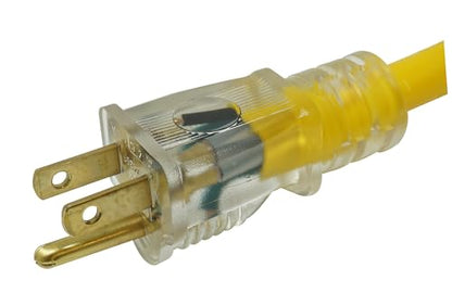 Southwire Heavy Duty Extension Cord, 25Ft, 12 Gauge, 3 Conductor, High Visibility Outdoor Cord, Lighted End, SJTW, Yellow, 25878802
