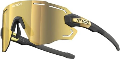 RIDE YOUR WAY Professional wrap around Frameless Cycling Sunglasses for Men and Women - color: Black Gold / Gold V1