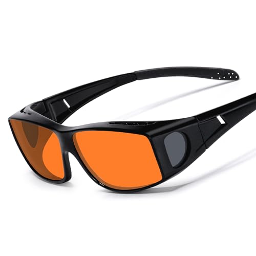 Blue Light Blocking Glasses Wear Over Prescription to Reduce Eye Strain, Lightweight Wraparound Design, Amber-Tint Lenses Block UV400 & 380-500nm Rays, Enhancing Gaming Focus, Better Sleep - color: A01 Black Frame / Orange Lens
