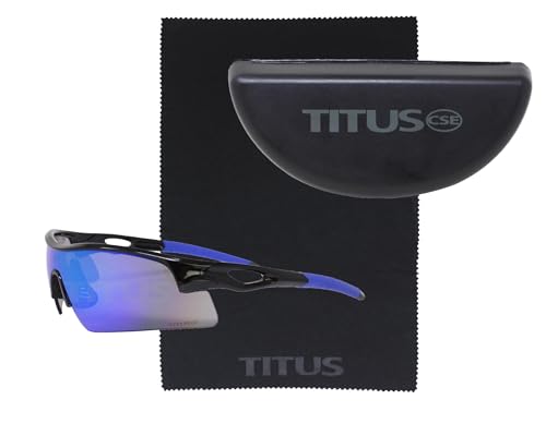 TITUS G20 All Sport Safety Glasses Shooting Eyewear Motorcycle Protection ANSI Z87+ Compliant - color: Black Frame - Blue Rev Type Premium Multi Coated Lens - With Fitted Hard Case