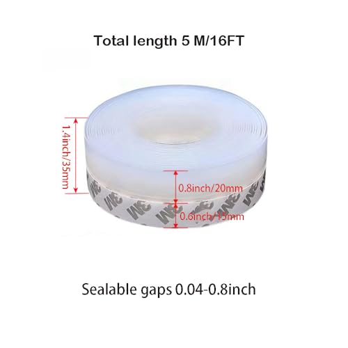 5M/16ft Window Sealing Strip, Self Adhesive Weather Stripping 35mm Width, Silicone Door Bottom Seal Strip Tape for Gaps of House Glass Shower Window and Door Weatherproof Soundproof, Transparent - size: 5M/16ft 35mm Transparent