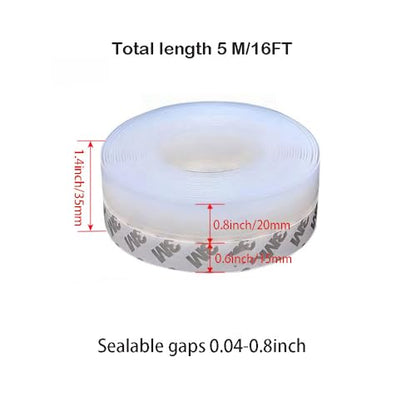 5M/16ft Window Sealing Strip, Self Adhesive Weather Stripping 35mm Width, Silicone Door Bottom Seal Strip Tape for Gaps of House Glass Shower Window and Door Weatherproof Soundproof, Transparent - size: 5M/16ft 35mm Transparent