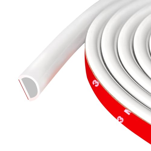 Weather Stripping Door Seal Self Adhesive Weather Strip Silicone D Shaped Door Seal Strip for Door Frame/Window Seal, 20FT, White Color (9/16" W × 15/32" T) - color: White, size: L (9/16" W × 15/32" T)