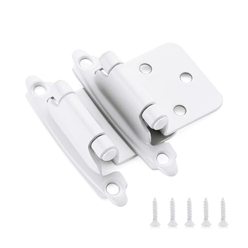 Ravinte 60 Pack (30 Pairs) 1/2" Overlay Cabinet Hinges, Self-Closing Semi-Concealed Face Mount, White Decorative Hardware with Door Bumpers for Kitchen & Cupboard Doors - color: White