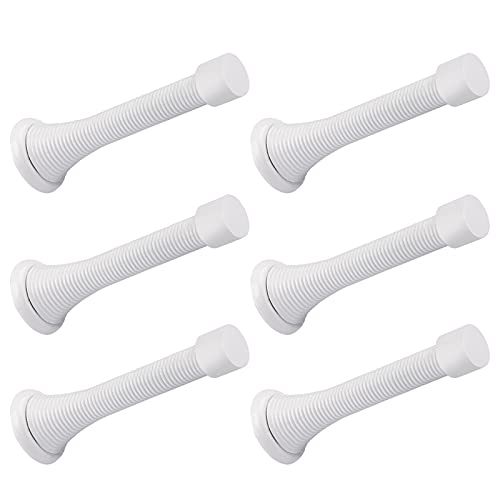 6 Pack Spring Door Stopper White- 3-1/4" Flexible Spring Door Stops with White Rubber Bumper Tips - color: White, size: 6 Pack