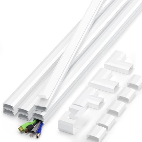 110in Cord Covers for Wires on Wall Kit, Large Cord Hider Wall Kit, Wire Covers for 3-4 Cords on Wall, White TV Cable Hider Cable Raceway, Simple Setup Wire Hider, W1.2 X H0.6in - color: White, size: W 1.2in X H 0.6in X L 110in