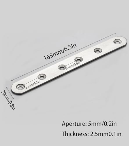 4 Pack Flat Mending Plate for Wood, Stainless Steel Straight Brackets Flat Repair Fixing Wood Brace Joining Plates Connector with Fixing Screws (4, One line shape6in) - size: One Line Shape 6 in