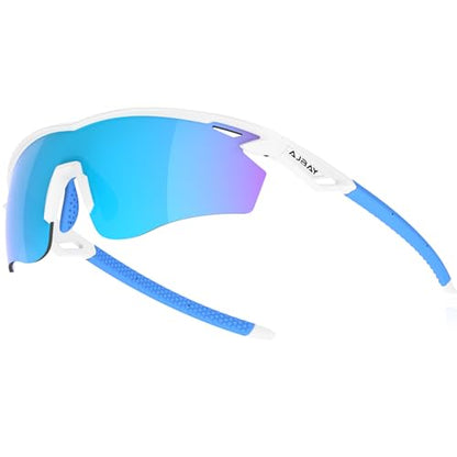 Polarized Sports Sunglasses for Men Women,Wrap Around Sun Glasses for Running Cycling Baseball Fishing Golf Hiking - color: White Blue