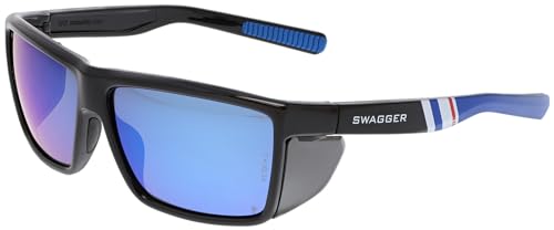 MCR Safety SR238BZDC Swagger SR2 Series Safety Glasses with Thermo Plastic Rubber Nose Pads and Detachable Side Shields, Black/Blue Frame, Blue Diamond Mirror MAX36 Polarized Lens - color: Black/Blue Frame (Blue Diamond Mirror Lens)