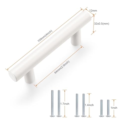Probrico 5 Pack Hole Centers (64mm) 2-1/2inch White Kitchen Cabinet Handles Stainless Steel White Cabinet Pulls Euro Style Pull Handle for Cabinets and Drawers Total Length 4inch - color: White, size: Hole Centers: 2-1/2"