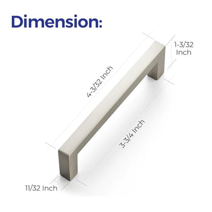 Ravinte 10 Pack Solid 3-3/4 Inch Center to Center Slim Square Bar Drawer Handles Cabinet Hardware - Brushed Nickel Kitchen Pulls - size: 3-3/4" Hole Center