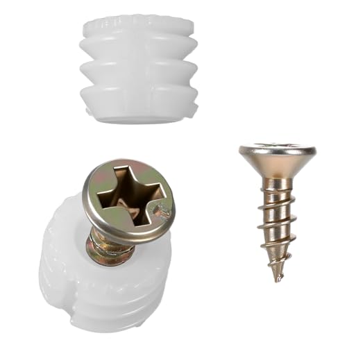 25 Pcs Plastic Dowel Inserts and Mounting Screws for Hinges Plastic Dowels Pre-Inserted Nuts Furniture Fittings for Cabinet Door Connections