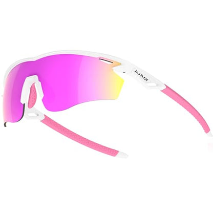 Polarized Sports Sunglasses for Men Women,Wrap Around Sun Glasses for Running Cycling Baseball Fishing Golf Hiking - color: White Pink
