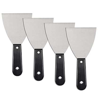 uxcell Putty Scraper 4" Spatula Drywall Repair Spreader Stainless Steel Blade Black Handle 4Pcs