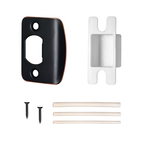 Door Strike Plate for Interior Doors, Oil Rubbed Bronze Strike Plate, Security Reinforcement Plate with Wood Dowels, 1 Pack - color: Oil Rubbed Bronze, size: 1 Pack