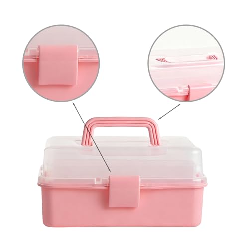 3 Layers Pink Craft Art Box, Plastic Portable Tackle Box, Sewing Organizer for Crafts, Sewing Supplies, Jewelry and Tools - color: Pink