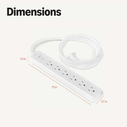 Amazon Basics Surge Protector Power Strip, 6-Outlet, 790 Joules, 6ft Extension Cord, Safety Shutters, White