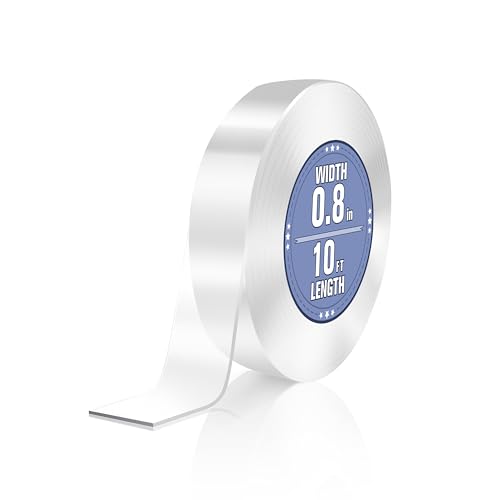 Double Sided Tape Heavy Duty, Clear Nano Tape, 0.8'' x 120'' Two Sided Mounting Adhesive for Walls Posters Carpet, Removable Space Gel Strip, 1/24" Thick