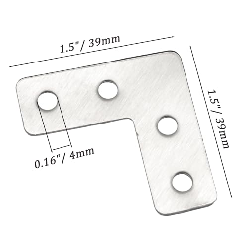 Hordion 20Pcs 1.6 x 1.6 Inch L Shape Bracket Flat Corner Brace (40 X 40mm), Right Angle Bracket Silver Heavy Duty Repair Mending Plates for Wood Furniture Chair Drawer Cabinet - size: 1.6*1.6''/40*40mm