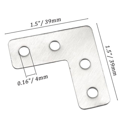 Hordion 20Pcs 1.6 x 1.6 Inch L Shape Bracket Flat Corner Brace (40 X 40mm), Right Angle Bracket Silver Heavy Duty Repair Mending Plates for Wood Furniture Chair Drawer Cabinet - size: 1.6*1.6''/40*40mm