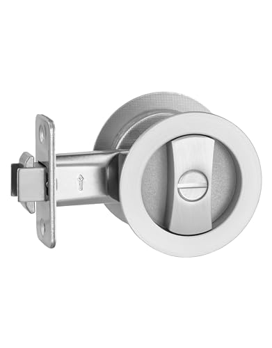 Lethato Pocket Door Hardware Brushed Nickel, Silvery Pocket Door Lock, Pocket Door Latch, Brushed Nickele Contemporary Pocket Door Privacy Lock for Bathroom & Bedroom (1 Pack, Round) - color: Brushed Nickel (Round), size: 1 Pack