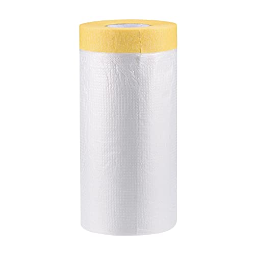 uxcell Pre-Taped Masking Film, 43.3 in x 75 Ft, Plastic Drop Cloth with Low-Tack Painters Tape for Painting Protection - size: 43.3 in x 75 Ft