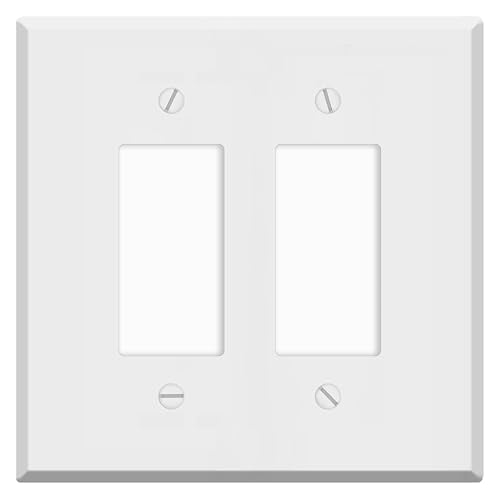 Oversized White Metal Outlet Covers, Rocker Switch 2-Gang Wall Plate, 5.5" x 5.50" Jumbo GFCI Wall Plate, Painted Metal, Corrosive Resistant, Matching Screws Included, Made in USA - color: White Metal, size: 2-Gang Rocker