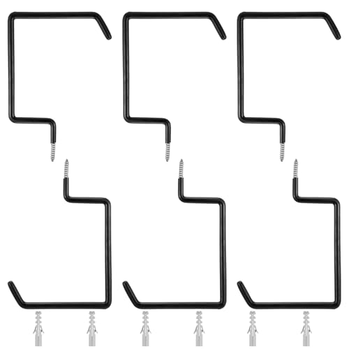 6 Pack Heavy Duty Screw-in Hooks, 75LB Capacity Black Ladder Hooks - Vinyl Coated Wall Mount Storage Hangers for Garage, Bike, Folding Chair, Hose, Cord Organization