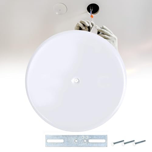 5-inch Ceiling Blank-Up Cover with Center Screw, Fits 3-1/4" to 4" Electric Box, Adjustable Bracket for Screw Hole Spacing 1.75" to 3.5", White Metal