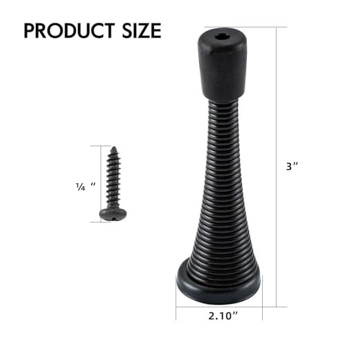 HOME MASTER HARDWARE 12 Pack Spring Door Stops, 3 Inch Wall Mounted Spring Doorstop, with Rubber Bumper, Black - color: ‎Black